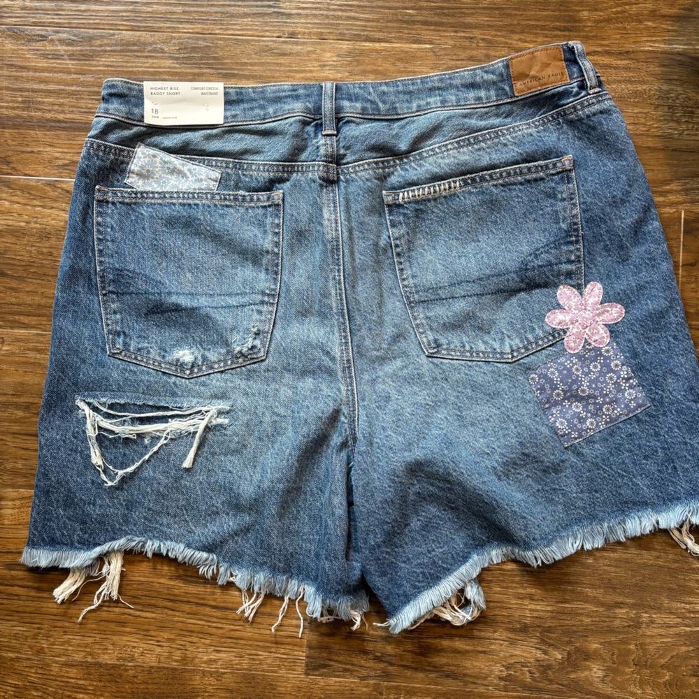 American Eagle Patchwork Blue Denim Shorts - Picture 2 of 7